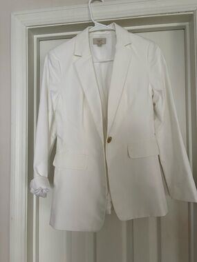 LOFT Ivory Single-Button Notch-Lapel Blazer